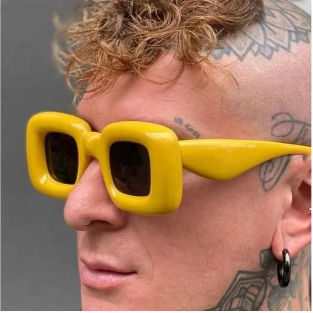 Square Yellow‎ Sunglasses Women's Chunky Frame Fashion Trendy Bold Statement New